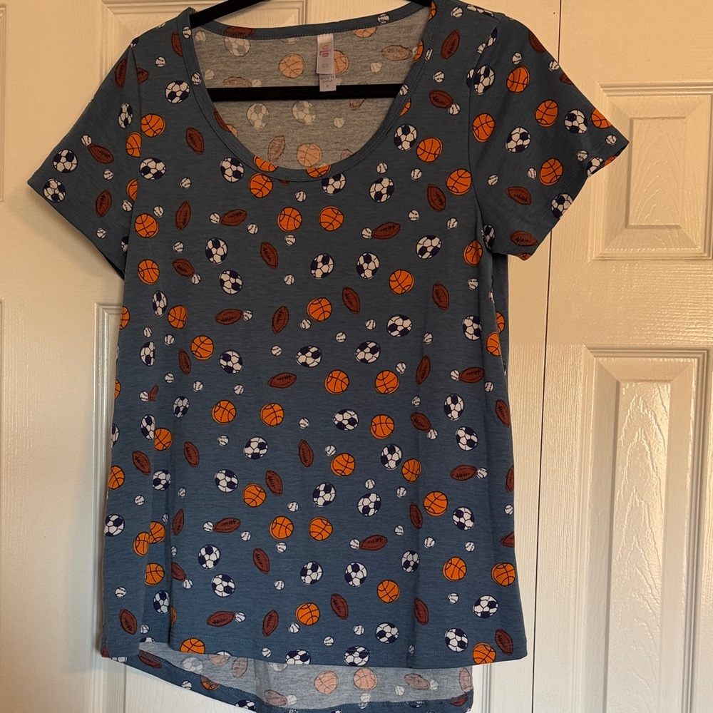 LuLaRoe Blue Sports Print Top